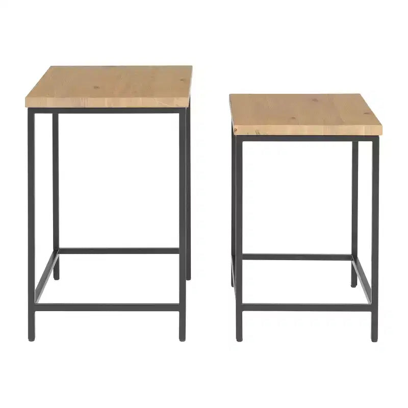 Lot de 2 tables d'appoint gigognes Alaterre Furniture avec plateaux en bois et bases en métal, tables d'appoint modernes et minimalistes pour salon, appartement ou dortoir, chêne