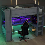 Lit mezzanine gaming Polibi Ultimate avec bureau LED, station de recharge et rangements intégrés