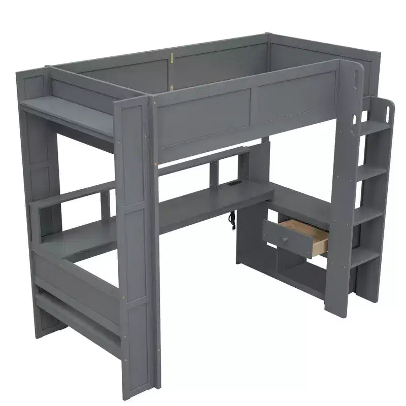 Lit mezzanine gaming Polibi Ultimate avec bureau LED, station de recharge et rangements intégrés