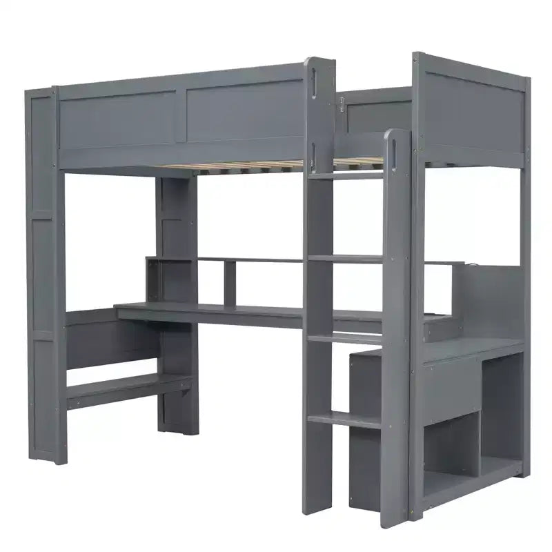 Lit mezzanine gaming Polibi Ultimate avec bureau LED, station de recharge et rangements intégrés