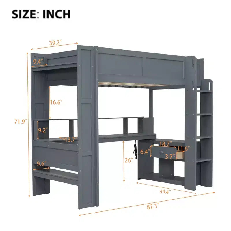 Lit mezzanine gaming Polibi Ultimate avec bureau LED, station de recharge et rangements intégrés