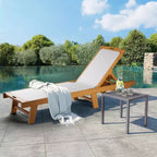 Chaise longue de patio réglable avec roues, transat d'extérieur en bois d'acacia de 200x61cm, coussin en maille Teslin résistant aux intempéries