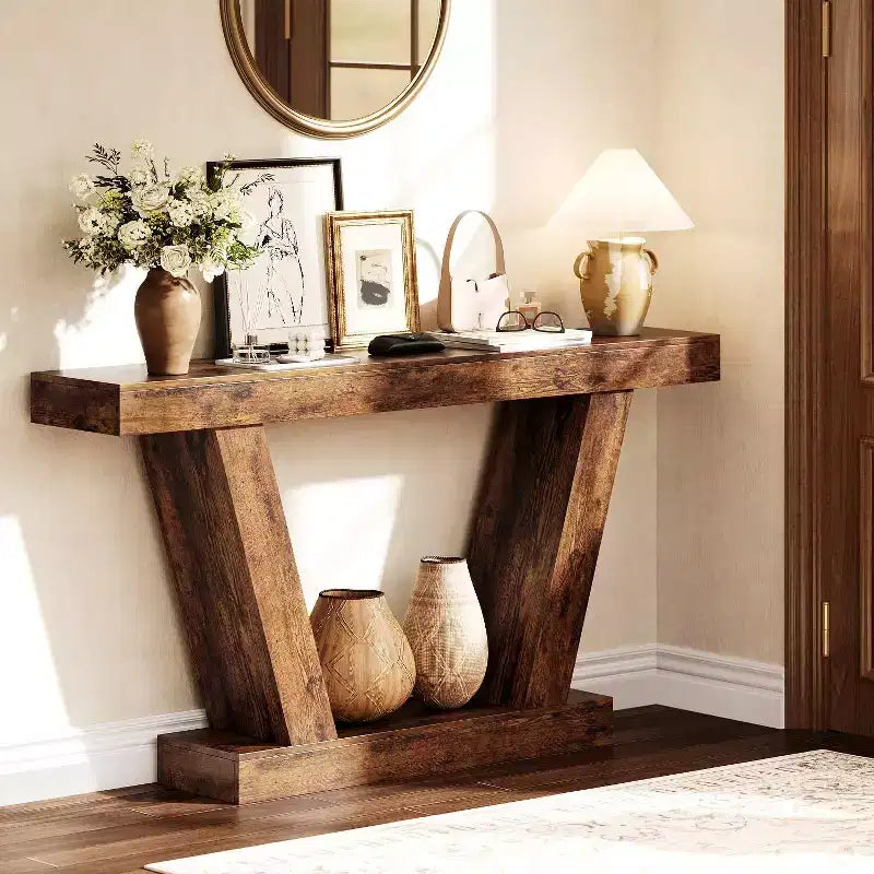 Table console de canapé de ferme à 2 niveaux de 63 po, Table étroite derrière le canapé, Table d'appoint extra-longue pour l'entrée, le foyer, le salon