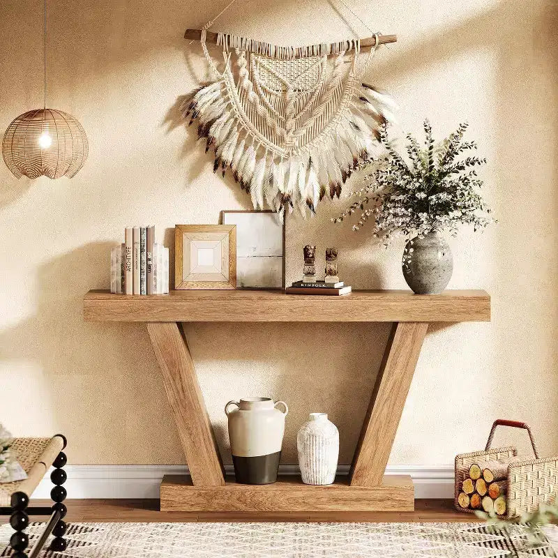 Table console de canapé de ferme à 2 niveaux de 63 po, Table étroite derrière le canapé, Table d'appoint extra-longue pour l'entrée, le foyer, le salon