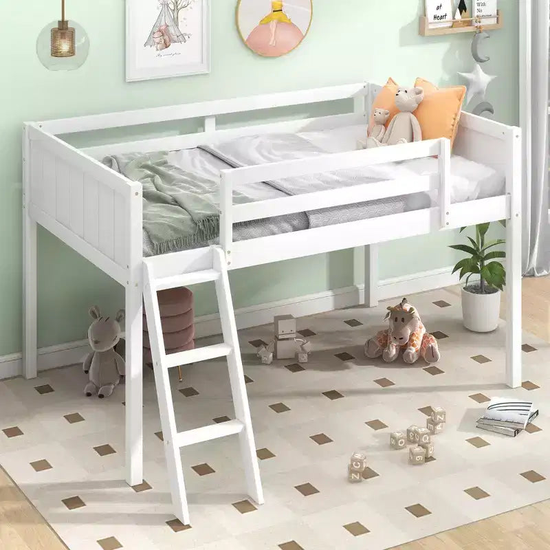 Lit mezzanine bas pour enfants, cadre de lit mezzanine junior en bois avec échelle pour filles garçons adolescents