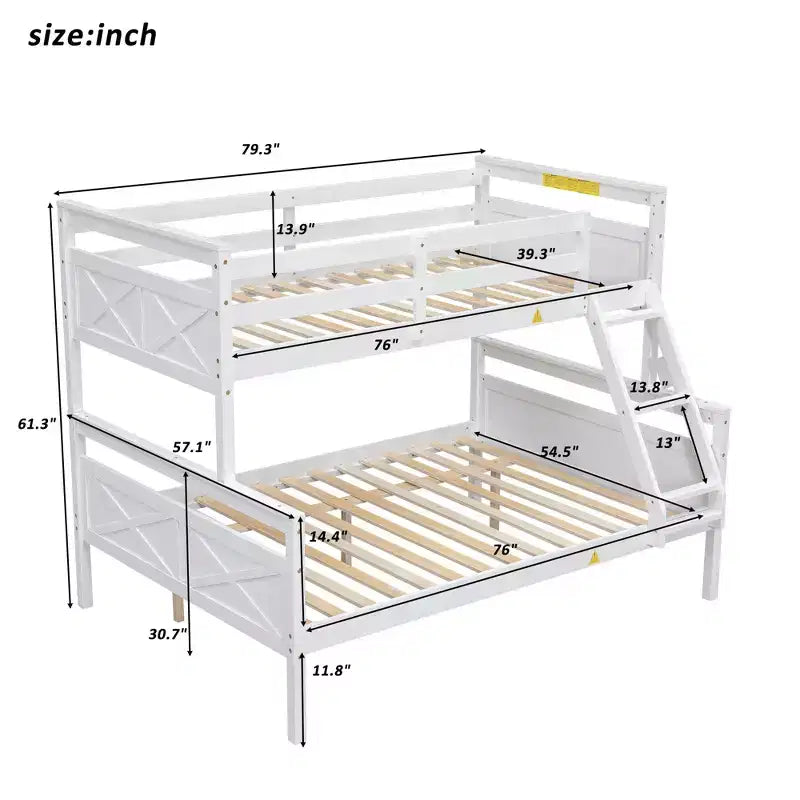 Lit superposé en bois deux places au-dessus d'un lit double pour enfants, avec barrière de sécurité, pour chambre à coucher ou dortoir