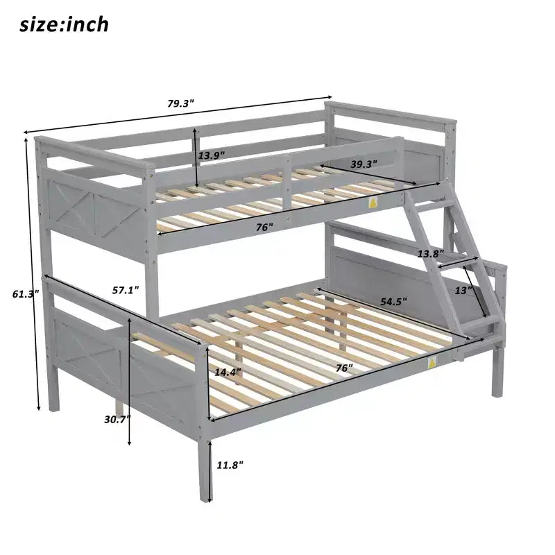 Lit superposé en bois deux places au-dessus d'un lit double pour enfants, avec barrière de sécurité, pour chambre à coucher ou dortoir