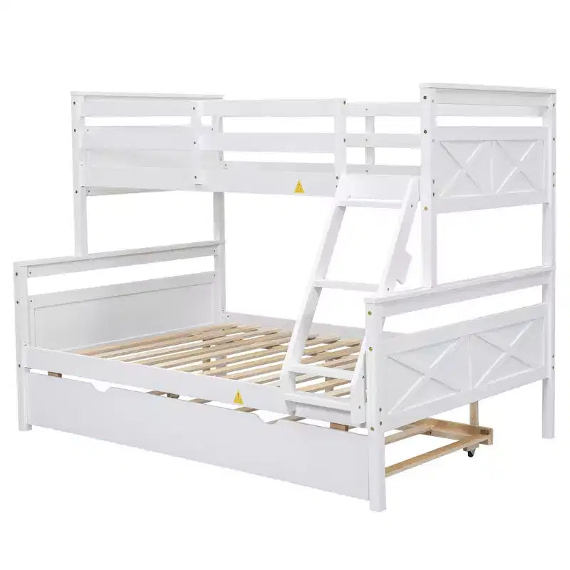 Lit superposé en bois deux places au-dessus d'un lit double pour enfants, avec barrière de sécurité, pour chambre à coucher ou dortoir