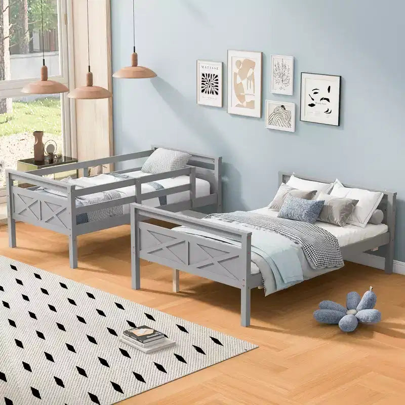 Lit superposé en bois deux places au-dessus d'un lit double pour enfants, avec barrière de sécurité, pour chambre à coucher ou dortoir