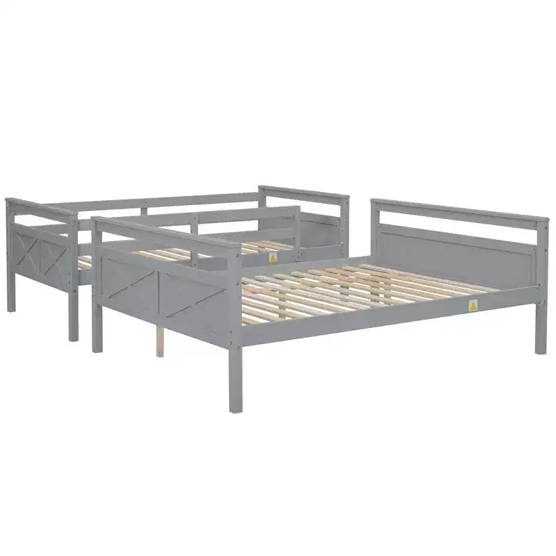 Lit superposé en bois deux places au-dessus d'un lit double pour enfants, avec barrière de sécurité, pour chambre à coucher ou dortoir