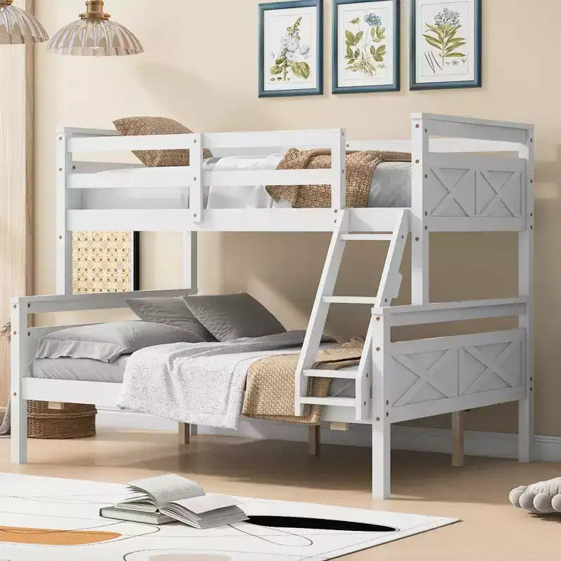 Lit superposé en bois deux places au-dessus d'un lit double pour enfants, avec barrière de sécurité, pour chambre à coucher ou dortoir