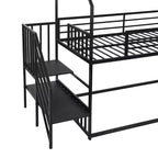 Lit superposé maison double en métal avec toboggan et escalier, cadre de lit superposé convertible avec toboggan et escalier pour enfants et adolescents