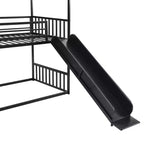 Lit superposé maison double en métal avec toboggan et escalier, cadre de lit superposé convertible avec toboggan et escalier pour enfants et adolescents