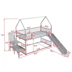 Lit superposé maison double en métal avec toboggan et escalier, cadre de lit superposé convertible avec toboggan et escalier pour enfants et adolescents
