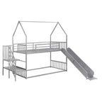 Lit superposé maison double en métal avec toboggan et escalier, cadre de lit superposé convertible avec toboggan et escalier pour enfants et adolescents