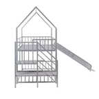 Lit superposé maison double en métal avec toboggan et escalier, cadre de lit superposé convertible avec toboggan et escalier pour enfants et adolescents
