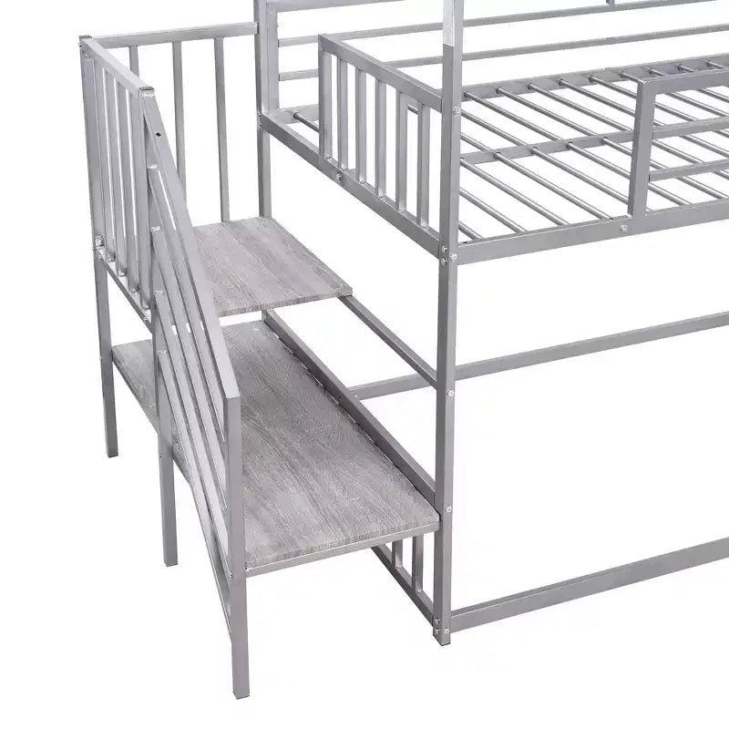Lit superposé maison double en métal avec toboggan et escalier, cadre de lit superposé convertible avec toboggan et escalier pour enfants et adolescents