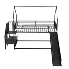 Lit superposé maison double en métal avec toboggan et escalier, cadre de lit superposé convertible avec toboggan et escalier pour enfants et adolescents