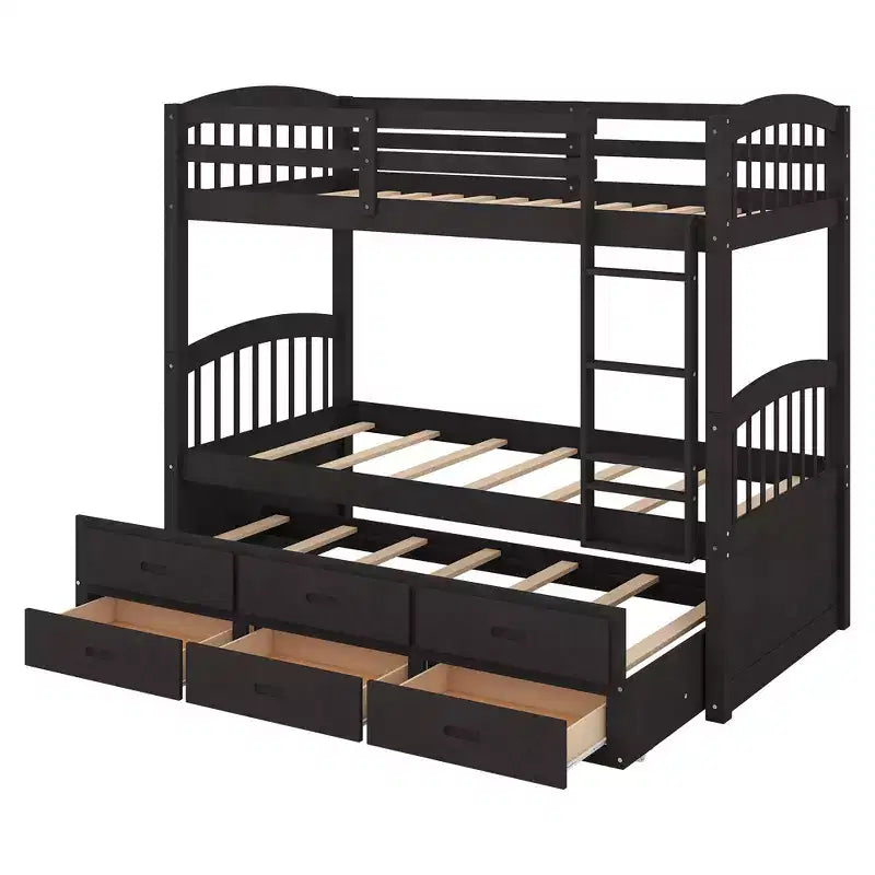 Lit superposé jumeau sur jumeau avec lit gigogne et tiroirs de rangement, lits superposés en bois massif pour meubles de chambre à coucher
