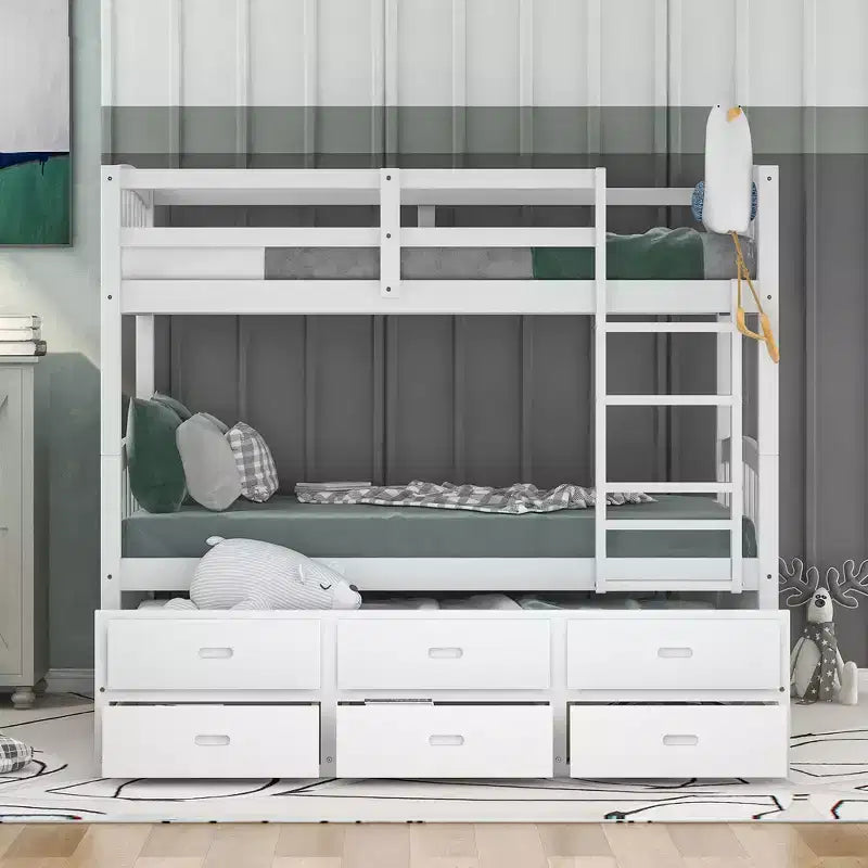 Lit superposé jumeau sur jumeau avec lit gigogne et tiroirs de rangement, lits superposés en bois massif pour meubles de chambre à coucher