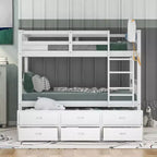 Lit superposé jumeau sur jumeau avec lit gigogne et tiroirs de rangement, lits superposés en bois massif pour meubles de chambre à coucher