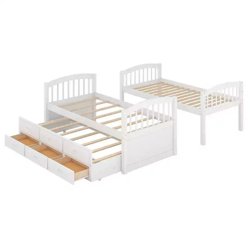 Lit superposé jumeau sur jumeau avec lit gigogne et tiroirs de rangement, lits superposés en bois massif pour meubles de chambre à coucher
