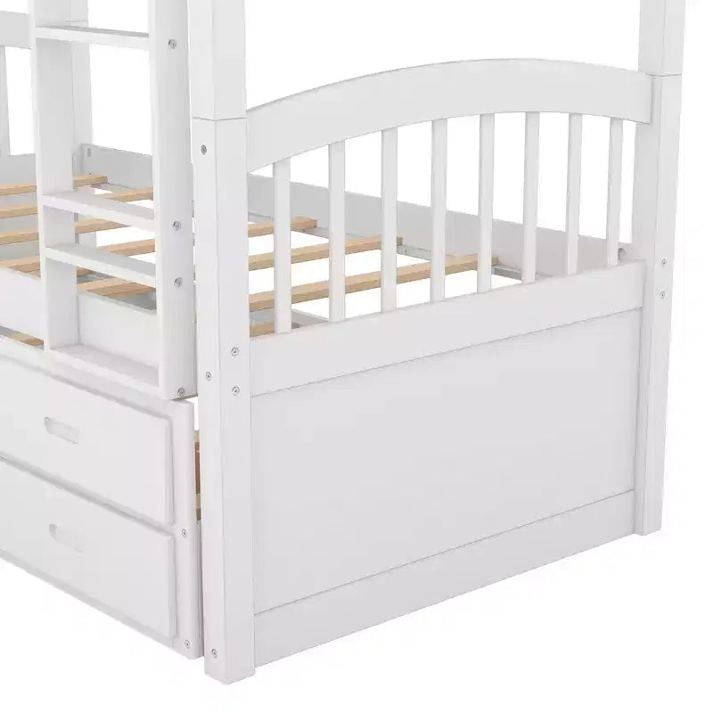 Lit superposé jumeau sur jumeau avec lit gigogne et tiroirs de rangement, lits superposés en bois massif pour meubles de chambre à coucher