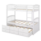 Lit superposé jumeau sur jumeau avec lit gigogne et tiroirs de rangement, lits superposés en bois massif pour meubles de chambre à coucher