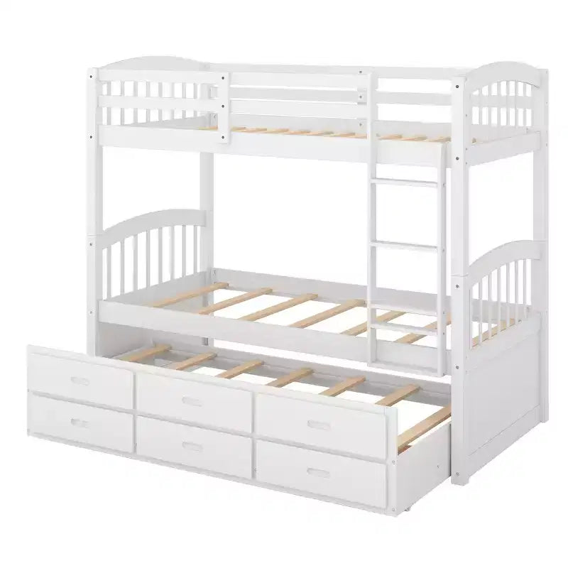 Lit superposé jumeau sur jumeau avec lit gigogne et tiroirs de rangement, lits superposés en bois massif pour meubles de chambre à coucher