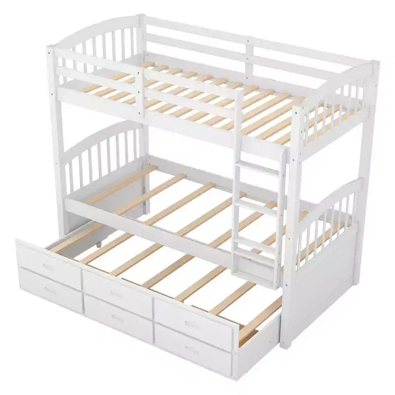 Lit superposé jumeau sur jumeau avec lit gigogne et tiroirs de rangement, lits superposés en bois massif pour meubles de chambre à coucher
