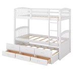 Lit superposé jumeau sur jumeau avec lit gigogne et tiroirs de rangement, lits superposés en bois massif pour meubles de chambre à coucher