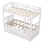 Lit superposé jumeau sur jumeau avec lit gigogne et tiroirs de rangement, lits superposés en bois massif pour meubles de chambre à coucher