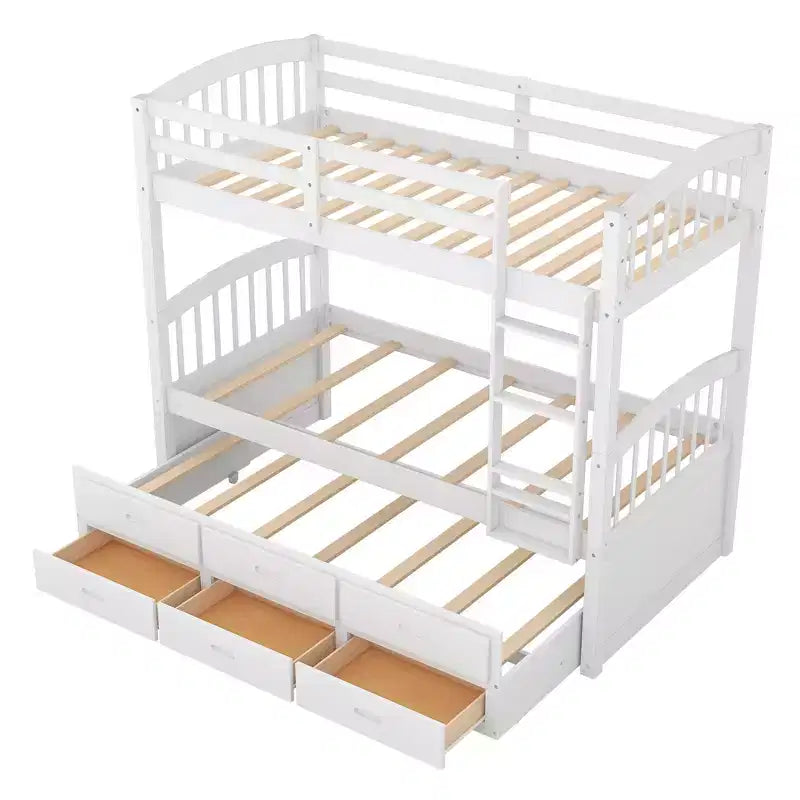 Lit superposé jumeau sur jumeau avec lit gigogne et tiroirs de rangement, lits superposés en bois massif pour meubles de chambre à coucher
