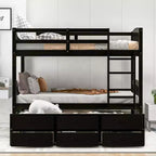 Lit superposé jumeau sur jumeau avec lit gigogne et tiroirs de rangement, lits superposés en bois massif pour meubles de chambre à coucher