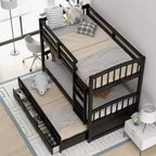 Lit superposé jumeau sur jumeau avec lit gigogne et tiroirs de rangement, lits superposés en bois massif pour meubles de chambre à coucher