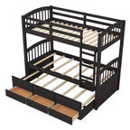 Lit superposé jumeau sur jumeau avec lit gigogne et tiroirs de rangement, lits superposés en bois massif pour meubles de chambre à coucher