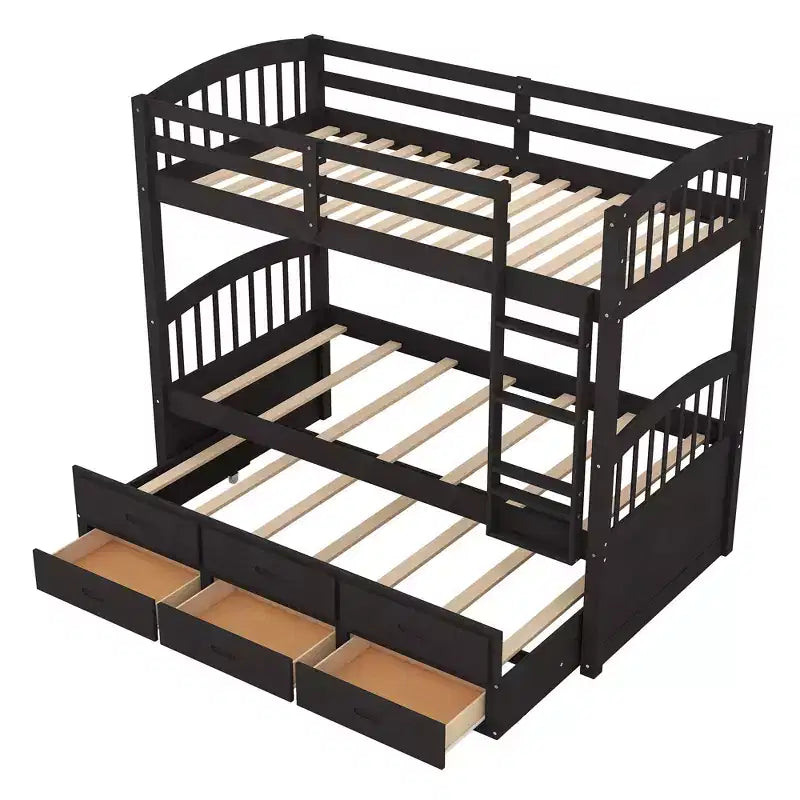 Lit superposé jumeau sur jumeau avec lit gigogne et tiroirs de rangement, lits superposés en bois massif pour meubles de chambre à coucher