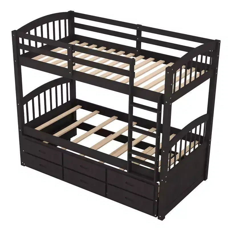 Lit superposé jumeau sur jumeau avec lit gigogne et tiroirs de rangement, lits superposés en bois massif pour meubles de chambre à coucher