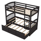 Lit superposé jumeau sur jumeau avec lit gigogne et tiroirs de rangement, lits superposés en bois massif pour meubles de chambre à coucher
