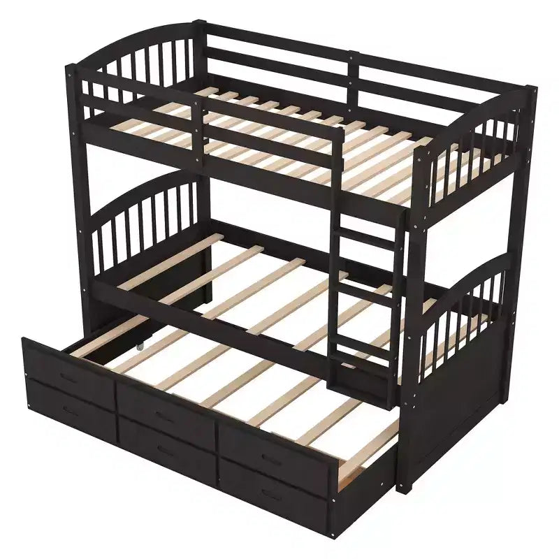 Lit superposé jumeau sur jumeau avec lit gigogne et tiroirs de rangement, lits superposés en bois massif pour meubles de chambre à coucher