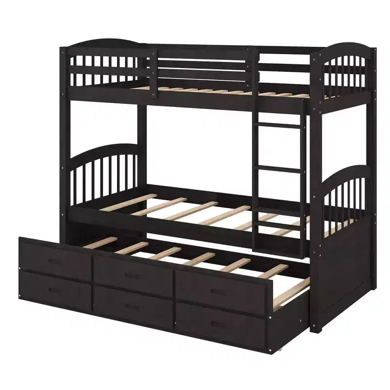 Lit superposé jumeau sur jumeau avec lit gigogne et tiroirs de rangement, lits superposés en bois massif pour meubles de chambre à coucher