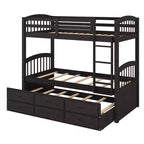 Lit superposé jumeau sur jumeau avec lit gigogne et tiroirs de rangement, lits superposés en bois massif pour meubles de chambre à coucher