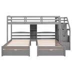 Lits superposés triples avec escalier et tiroirs de rangement, lits superposés triples avec étagères, lits superposés triples en bois pour enfants, gris