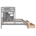 Lits superposés triples avec escalier et tiroirs de rangement, lits superposés triples avec étagères, lits superposés triples en bois pour enfants, gris