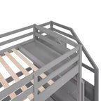 Lits superposés triples avec escalier et tiroirs de rangement, lits superposés triples avec étagères, lits superposés triples en bois pour enfants, gris