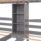 Lits superposés triples avec escalier et tiroirs de rangement, lits superposés triples avec étagères, lits superposés triples en bois pour enfants, gris