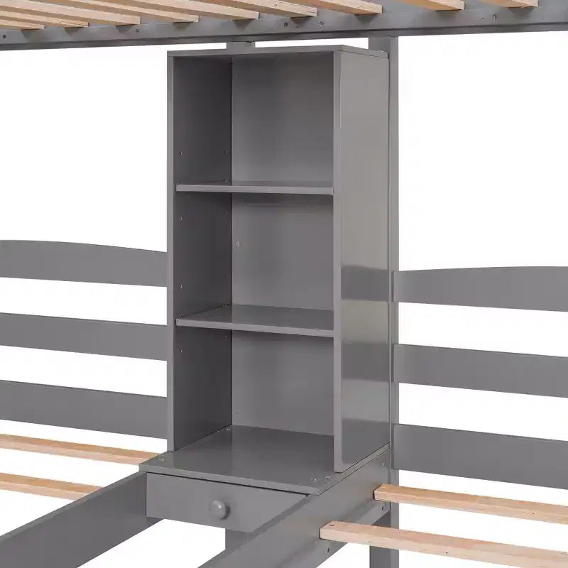 Lits superposés triples avec escalier et tiroirs de rangement, lits superposés triples avec étagères, lits superposés triples en bois pour enfants, gris