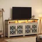 Meuble TV de ferme Acekool pour téléviseur de 70 pouces, centre de divertissement moderne avec portes vitrées et rangement, meuble console média pour salon, blanc