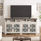 Meuble TV de ferme Acekool pour téléviseur de 70 pouces, centre de divertissement moderne avec portes vitrées et rangement, meuble console média pour salon, blanc