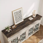 Meuble TV de ferme Acekool pour téléviseur de 70 pouces, centre de divertissement moderne avec portes vitrées et rangement, meuble console média pour salon, blanc